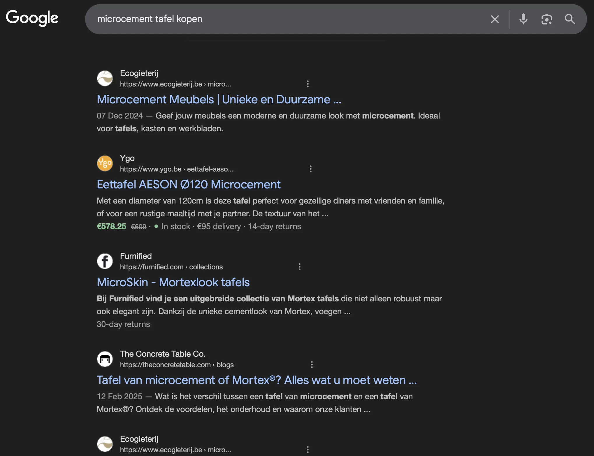 screenshot van SERP in Google
